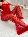 PIJAMA DE CORAZONES CON PANTALÓN ROJO