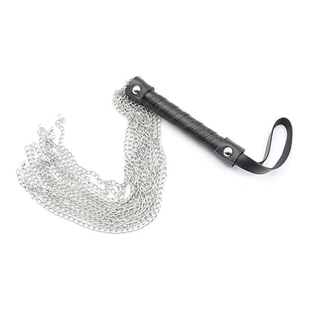 LÁTIGO DE CADENAS DE METAL CON MANGO DE CUERO