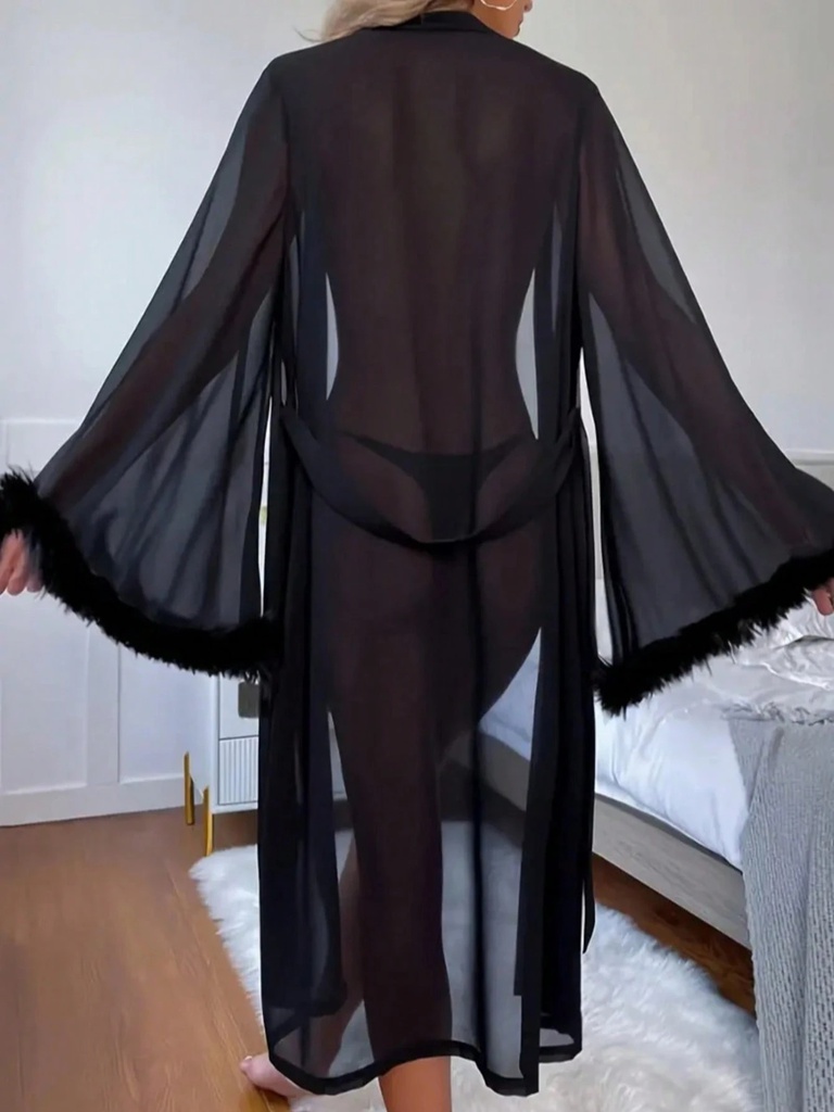 BATA LARGA SEMITRANSPARENTE NEGRA