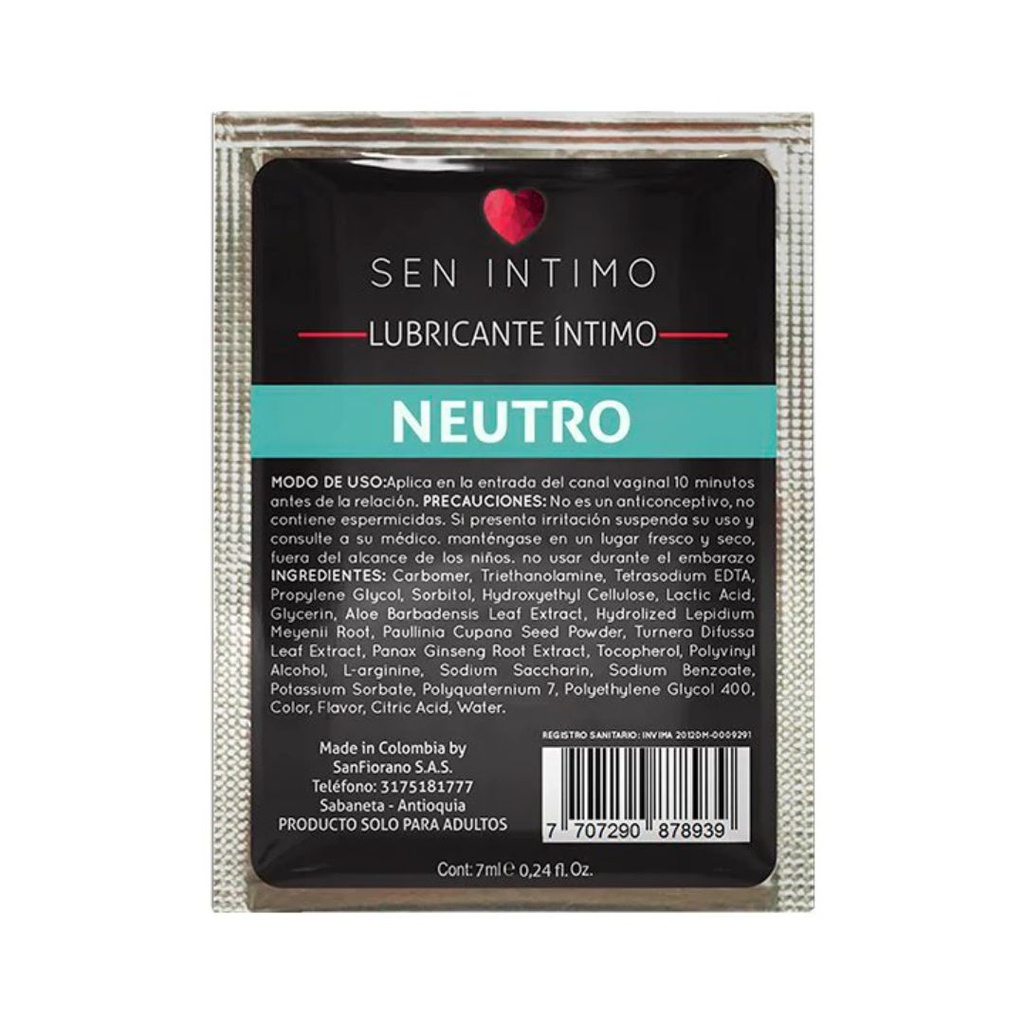 SOBRE DE LUBRICANTE SEN INTIMO NEUTRO 7ML