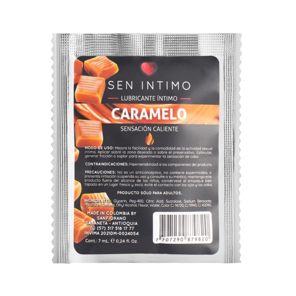 SOBRE DE LUBRICANTE SEN INTIMO CARAMELO CALIENTE 7ML