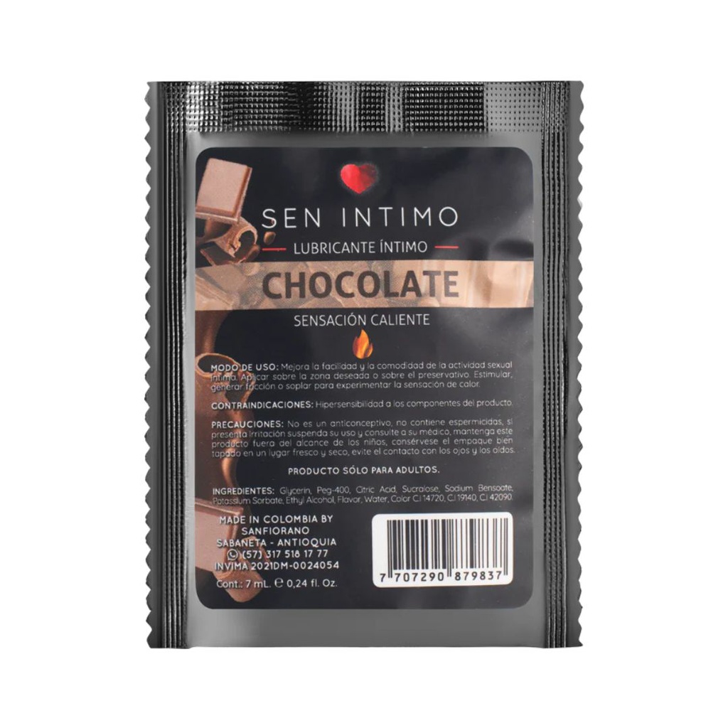 SOBRE DE LUBRICANTE SEN INTIMO CHOCOLATE CALIENTE 7ML