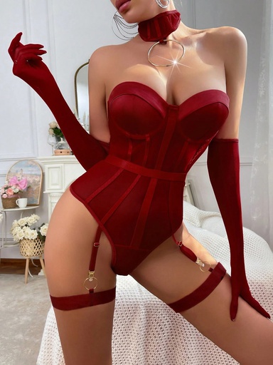 LENCERÍA BODY WINE ROJO 5 PIEZAS
