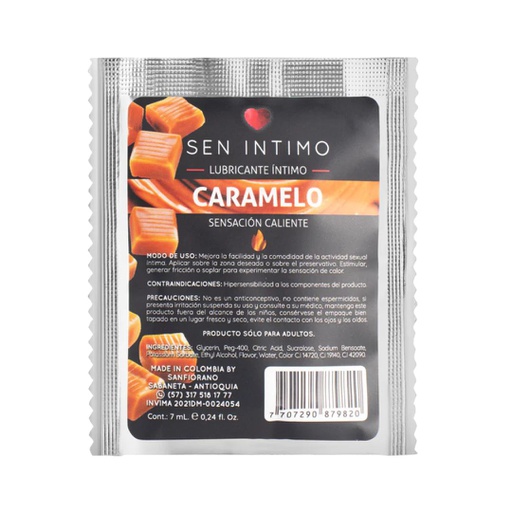 SOBRE DE LUBRICANTE SEN INTIMO CARAMELO CALIENTE 7ML