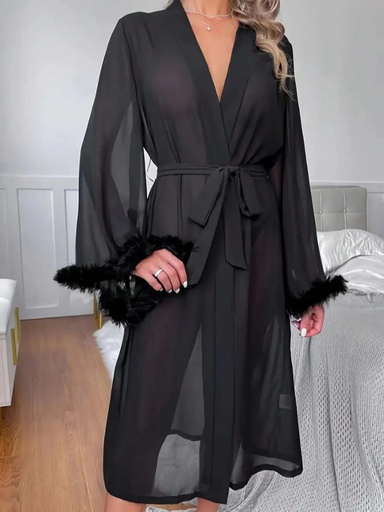 BATA LARGA SEMITRANSPARENTE NEGRA