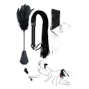 KIT LÁTIGO DE CUERO SINTÉTICO, ANTIFAZ Y PLUMAS
